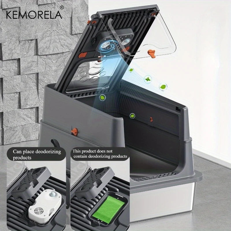 Furvio Shop premium stainless steel enclosed litter box with door and ventilation for cats, durable and easy to clean.