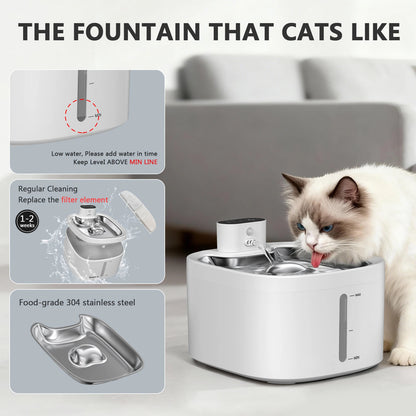 Furvio Shop AquaFlow Wireless Smart Pet Fountain 3.5L with water stream and digital controls, designed for pet hydration.