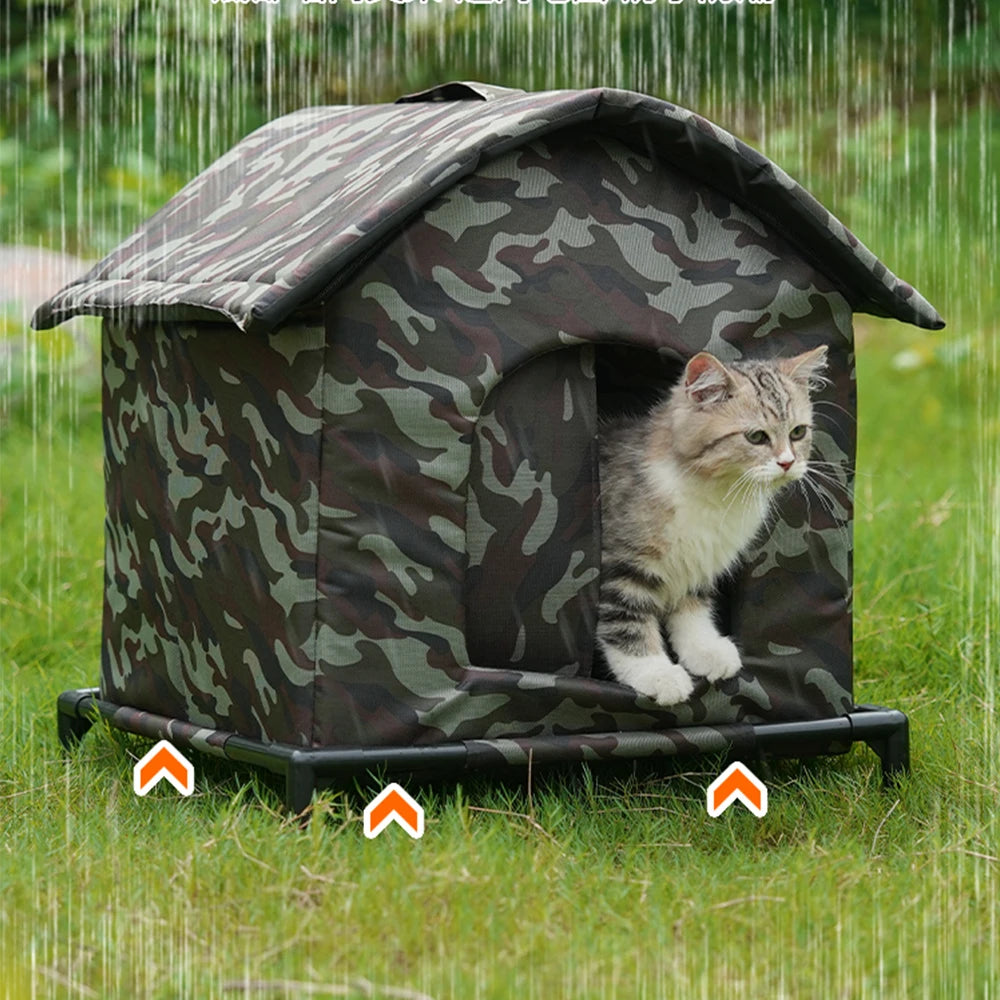 Waterproof outdoor cat house and shelter by Furvio Shop, featuring a cozy, weather-resistant design for outdoor feline comfort.