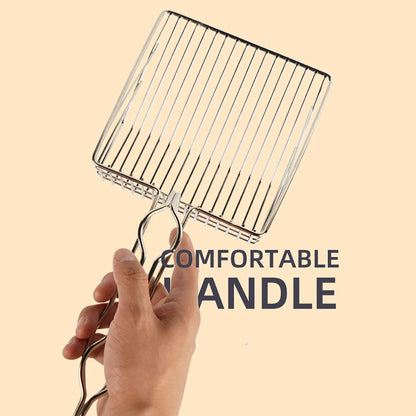 Heavy-duty stainless steel cat litter scoop by Furvio Shop with a sturdy handle and fine mesh for easy cleaning.