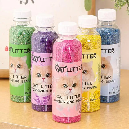 Furvio Shop long-lasting cat litter deodorizing beads in a clear container, designed to keep litter fresh and odor-free.