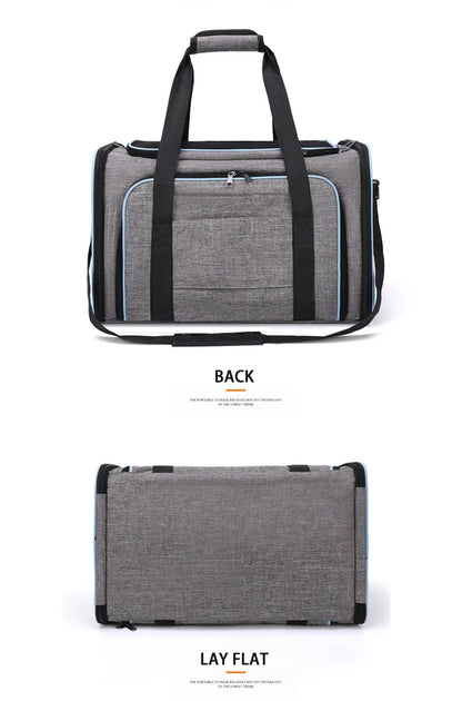 Expandable breathable pet carrier bag by Furvio Shop shown with mesh sides and adjustable straps for comfortable pet travel.