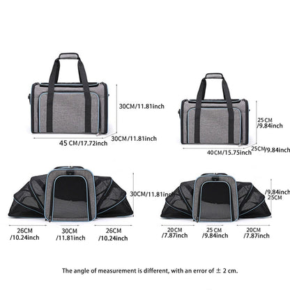 Expandable breathable pet carrier bag by Furvio Shop showing mesh sides and adjustable straps for comfortable pet travel.