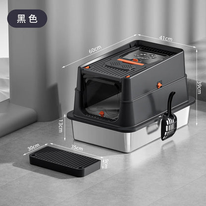 Premium stainless steel enclosed litter box by Furvio Shop with a sleek, modern design and secure lid for easy cleaning and odor control.