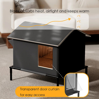 Furvio Shop elevated insulated outdoor cat shelter with waterproof design, featuring a cozy interior for outdoor feline comfort