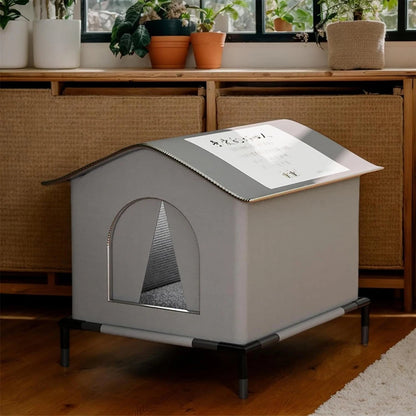 All-season waterproof stray cat house by Furvio Shop with elevated design and cozy interior for outdoor cats.