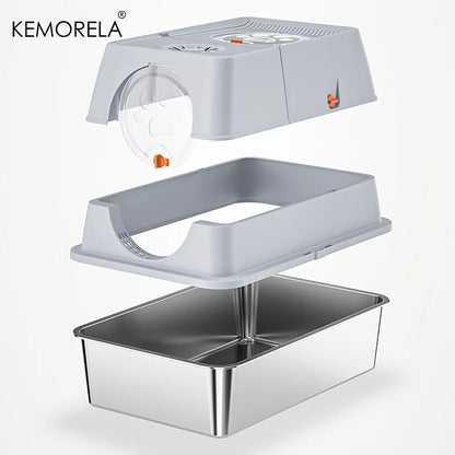 Furvio Shop odor-proof stainless steel enclosed litter box with door for easy pet waste management
