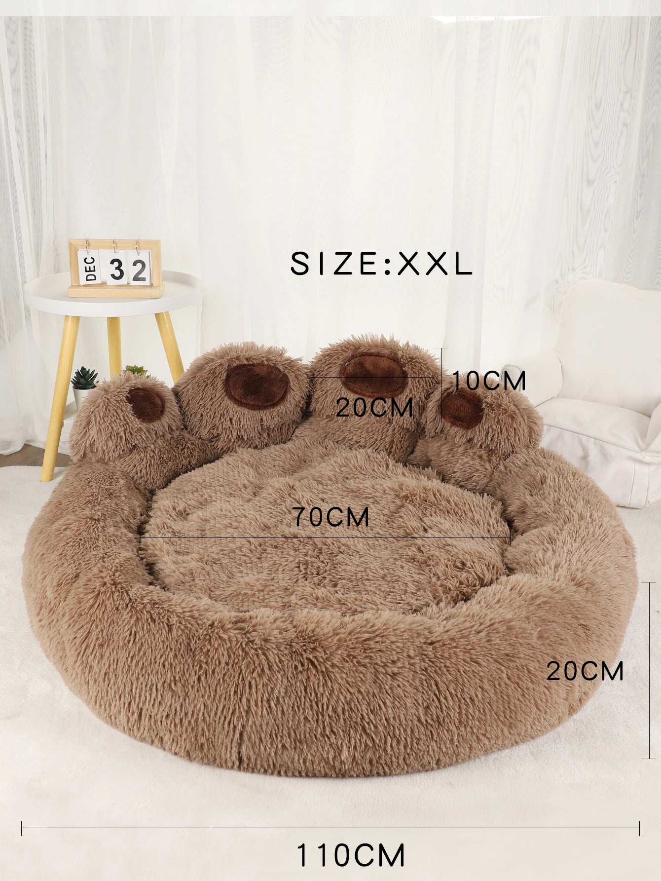 Ultra-soft plush paw-shaped pet bed by Furvio Shop, featuring warm, cozy winter design with fluffy fur interior for dogs or cats.