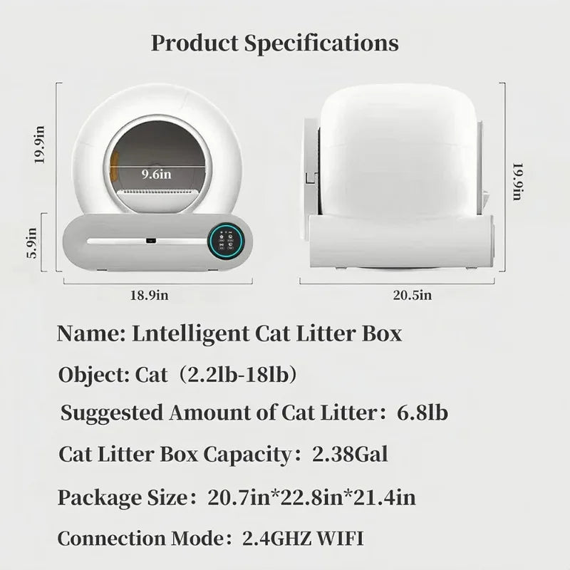 Furvio Shop Tonepie Smart Automatic Self-Cleaning Cat Litter Box, 65L, showing the sleek design and litter disposal area.