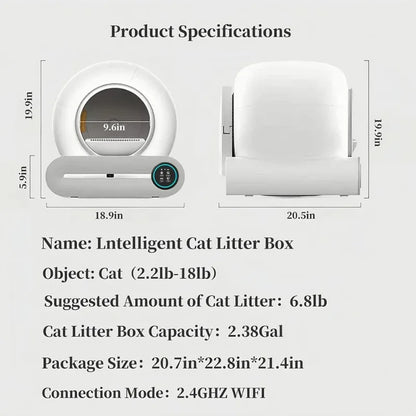 Furvio Shop Tonepie Smart Automatic Self-Cleaning Cat Litter Box, 65L, showing the sleek design and litter disposal area.