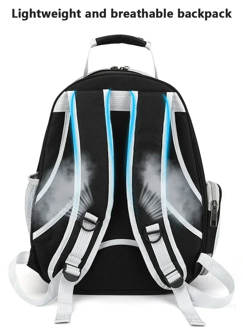 Transparent space capsule pet backpack by Furvio Shop with clear plastic design and adjustable straps for comfortable carrying.