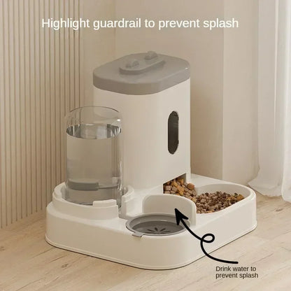 Furvio Shop 2-in-1 automatic pet feeder and water dispenser showing a sleek device with food and water compartments for pets.