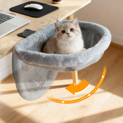 Furvio Shop folding semi-circular cat desk bed and hammock with soft cushion, designed for cozy feline relaxation.