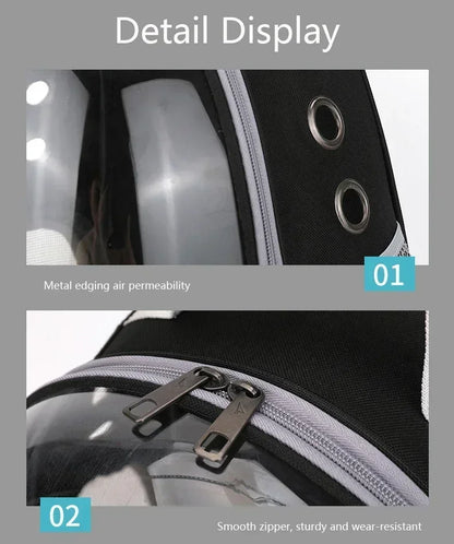 Transparent space capsule pet backpack by Furvio Shop showing clear design with a pet inside for comfortable carrier travel
