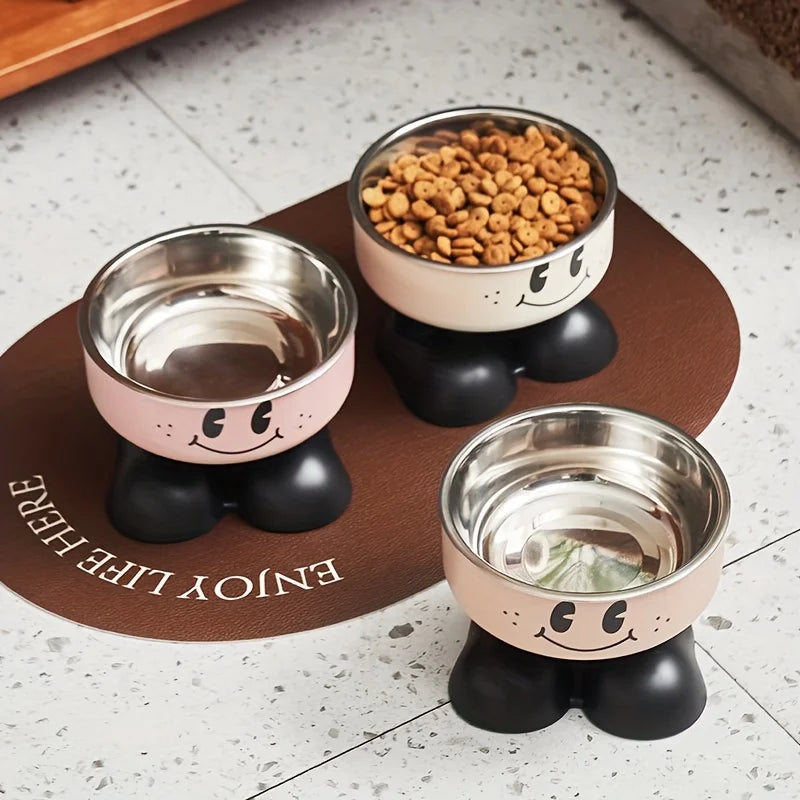 Furvio Shop Smiley Footed Elevated Pet Bowl with colorful smiley design and sturdy raised stand for comfortable pet dining
