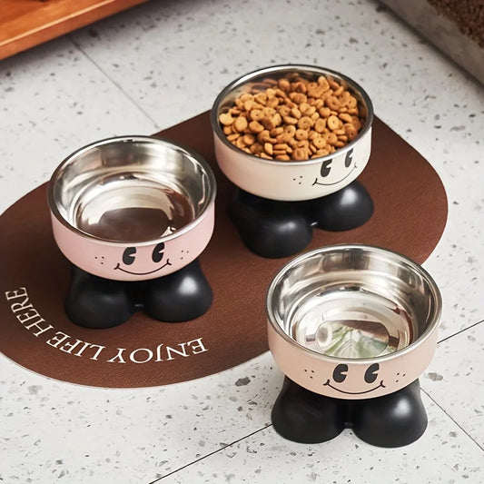 Furvio Shop Smiley Footed Elevated Pet Bowl with colorful smiley design and sturdy raised stand for comfortable pet dining