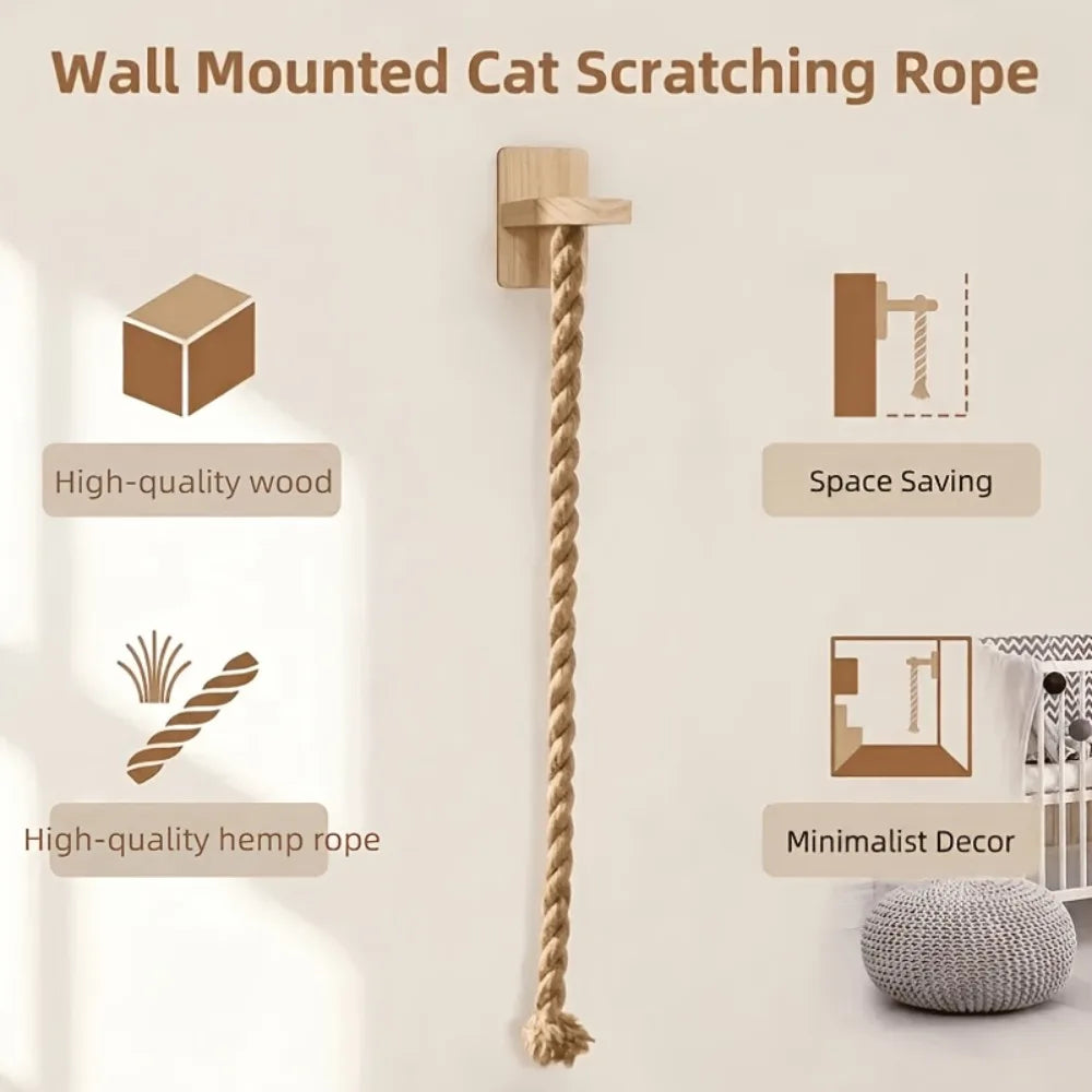 Minimalist wall-mounted cat climbing rope by Furvio Shop, featuring natural sisal material and simple design for feline play and exercise.