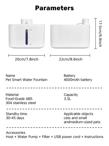 Furvio Shop AquaFlow Wireless Smart Pet Fountain with 3.5L capacity, sleek design, and interactive features for pets.