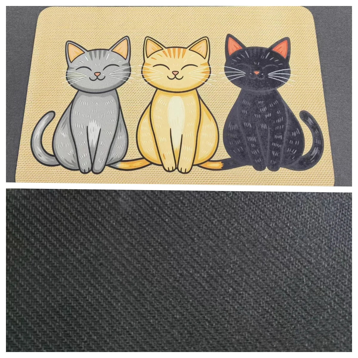 Furvio Shop Three Cats Diatom Mud Feeding Mat with three sections for cat food and water bowls, made of absorbent diatom mud material.