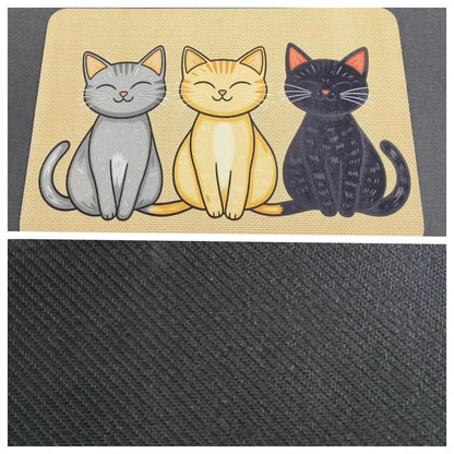 Furvio Shop Three Cats Diatom Mud Feeding Mat with three sections for cat food and water bowls, made of absorbent diatom mud material.