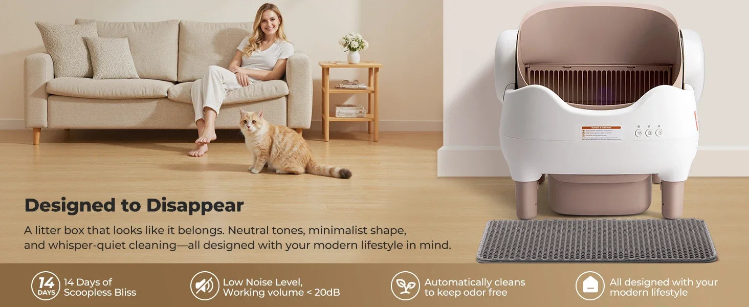 Furvio Shop smart open-top self-cleaning cat litter box with 10L capacity, featuring a sleek design and easy-to-clean surface.