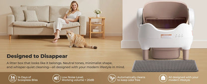 Furvio Shop smart open-top self-cleaning cat litter box with 10L capacity, featuring a sleek design and easy-to-clean surface.