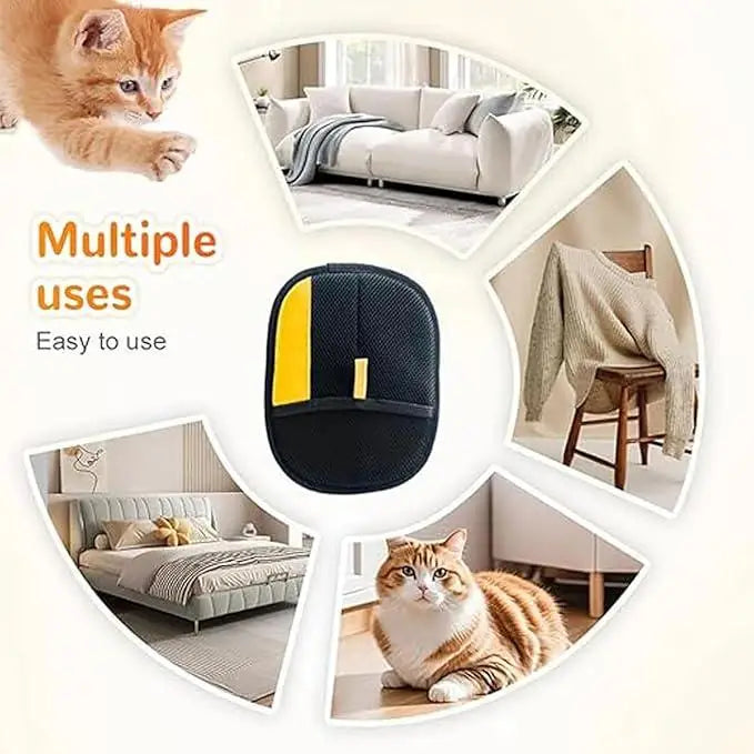 Furvio Shop electrostatic pet hair remover glove showing textured surface for lifting pet hair from furniture and clothing.