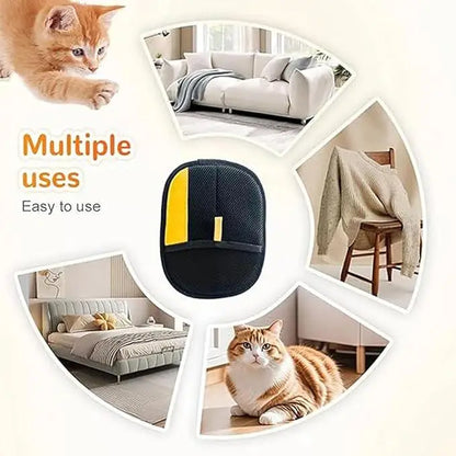Furvio Shop electrostatic pet hair remover glove showing textured surface for lifting pet hair from furniture and clothing.