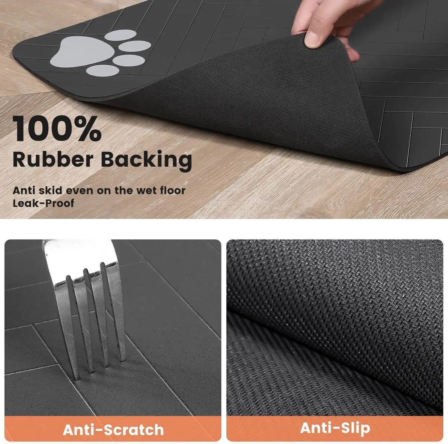 Furvio Shop quick-dry absorbent pet feeding mat with non-slip backing, ideal for keeping feeding area clean and dry.