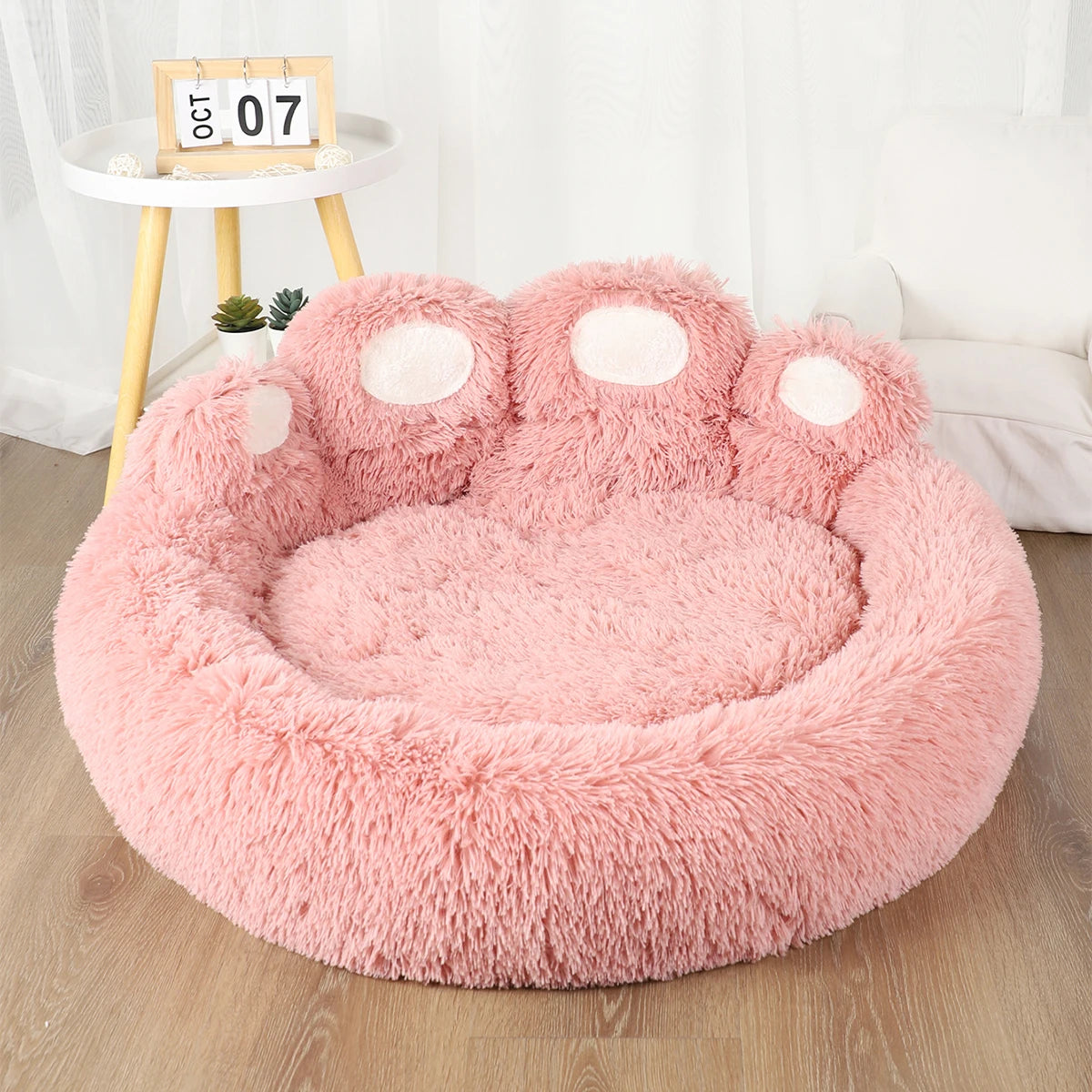 Ultra-soft plush paw-shaped pet bed by Furvio Shop, cozy winter warm bedding for small dogs and cats.