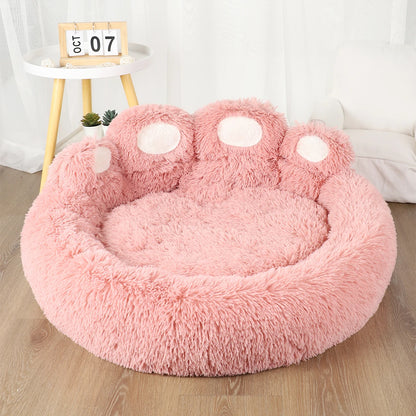 Ultra-soft plush paw-shaped pet bed by Furvio Shop, cozy winter warm bedding for small dogs and cats.