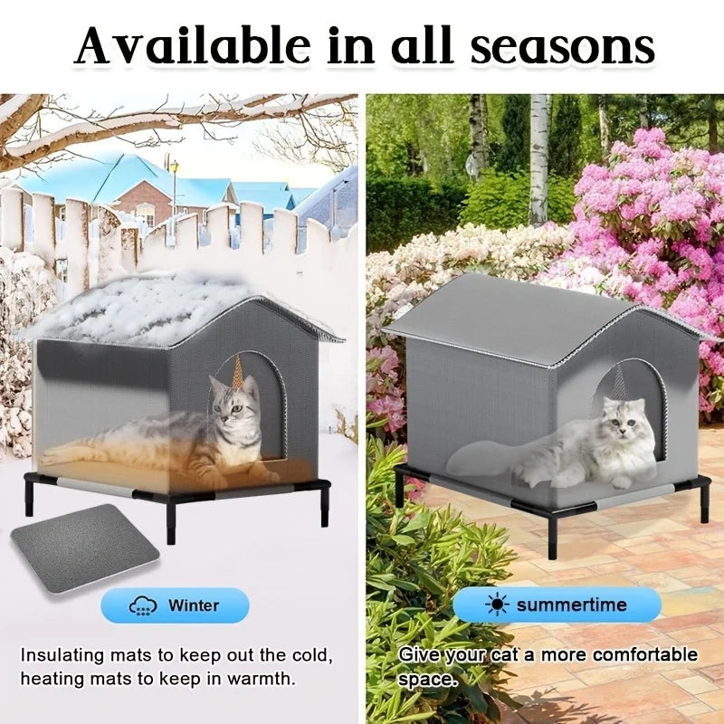 All-season waterproof stray cat house by Furvio Shop, elevated design with cozy interior for outdoor feline shelter.