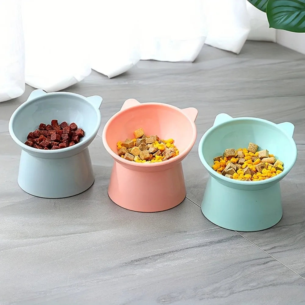 Elevated ergonomic cat ear feeder bowl by Furvio Shop with a playful cat ear design and non-slip base for comfortable feeding.