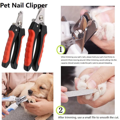 Furvio Shop professional pet nail clippers and file set with stainless steel blades and ergonomic handles for grooming pets.
