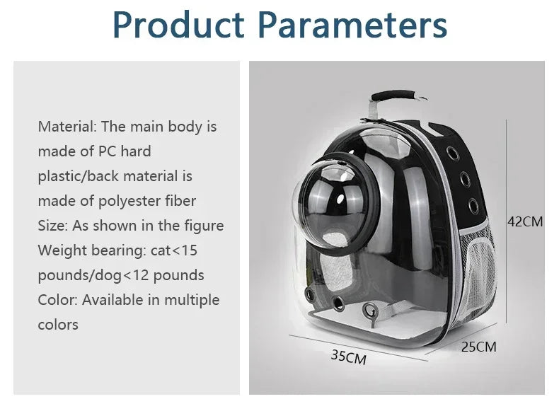 Transparent space capsule pet backpack by Furvio Shop showing a clear, lightweight carrier with a pet inside for easy visibility and comfort.
