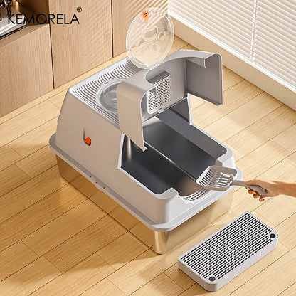 Furvio Shop odor-proof stainless steel enclosed litter box with door and ventilation for cats, sleek and durable design