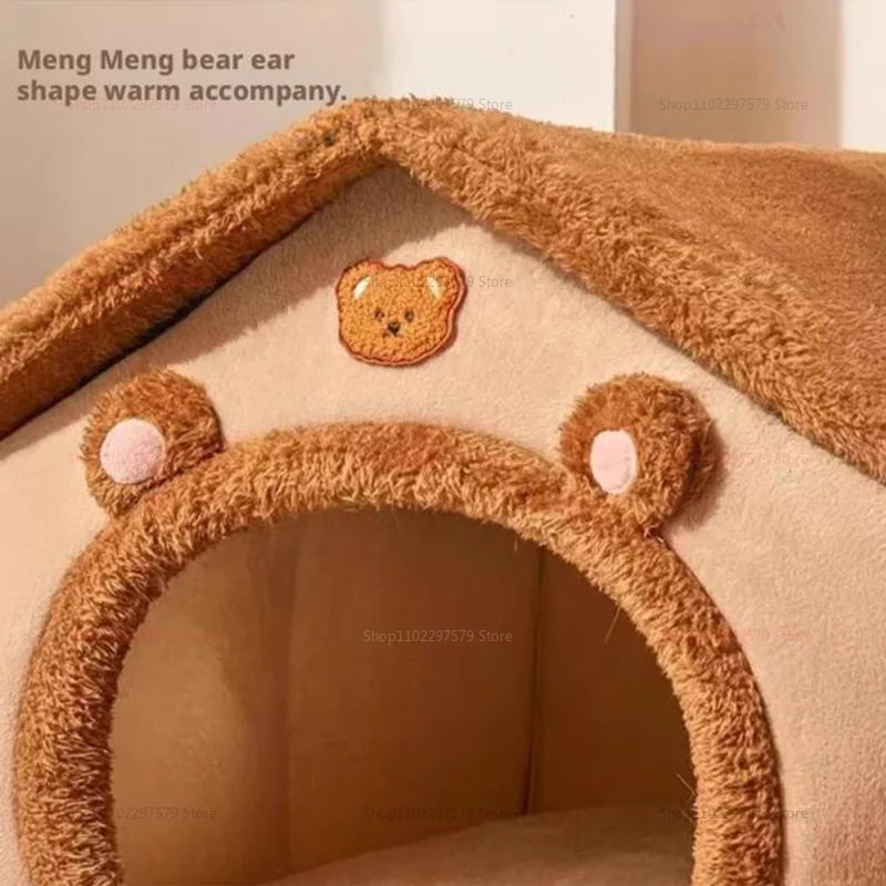 Furvio Shop winter warm foldable pet villa and house with soft interior, designed for comfortable outdoor shelter for small pets.