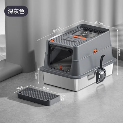 Premium stainless steel enclosed litter box by Furvio Shop showing a sleek, modern design with a spacious interior and secure door.
