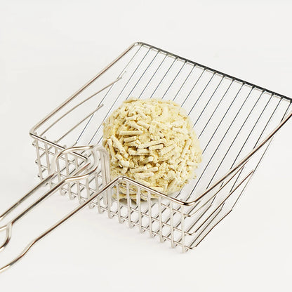 Heavy-duty stainless steel cat litter scoop by Furvio Shop with a sturdy handle and wide scoop for easy litter cleaning.