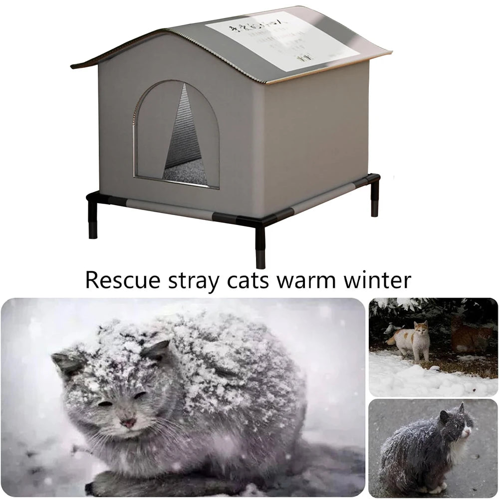 Waterproof all-season elevated cat house by Furvio Shop with a cozy, insulated design for outdoor stray cats.