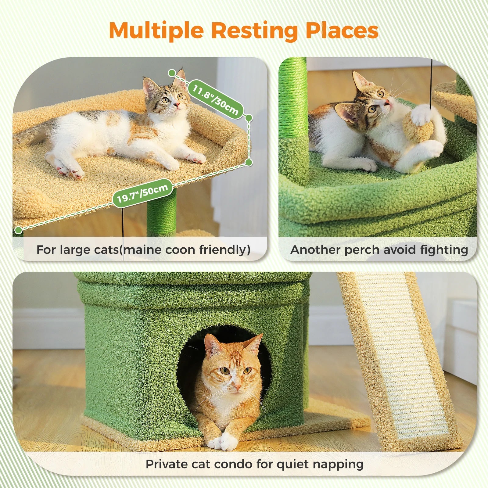 Compact Furvio Shop 3-tier cat tree with scratching pad, featuring cozy platforms and sisal scratching posts for cats to climb and scratch.