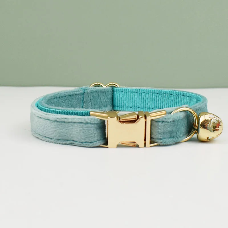 Velvet Furvio Shop personalized cat collar with bowknot, bell, and matching belt for cats, soft and stylish feline accessory