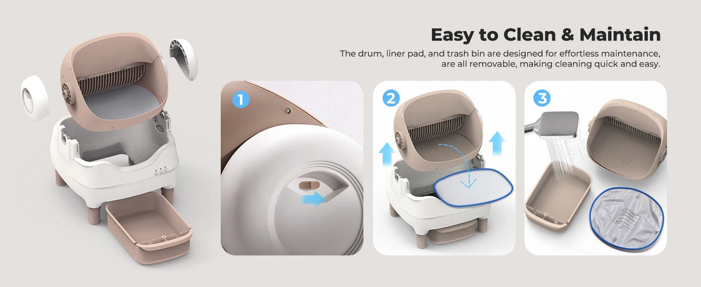 Furvio Shop smart open-top self-cleaning cat litter box with 10L capacity, featuring a sleek design and easy-to-clean surface.