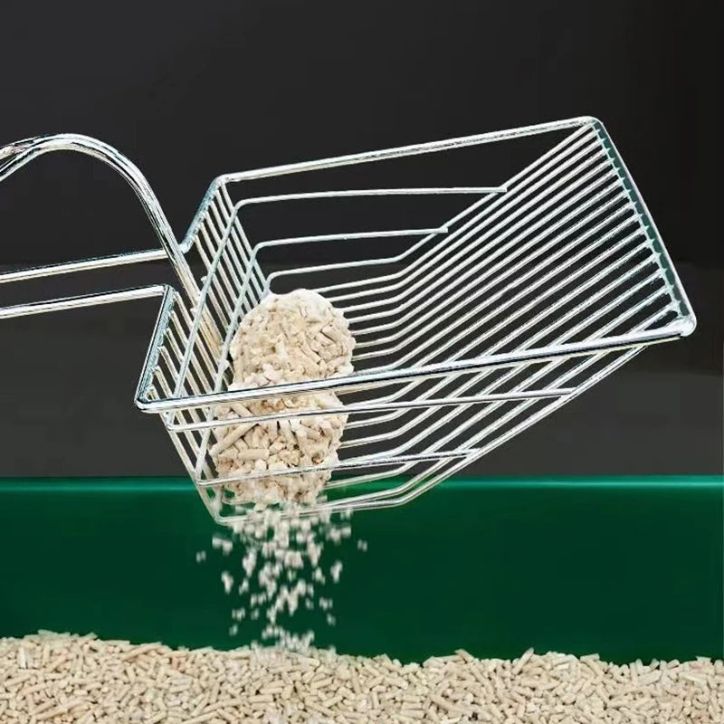 Heavy-duty stainless steel cat litter scoop from Furvio Shop with ergonomic handle and durable design for easy cleaning.