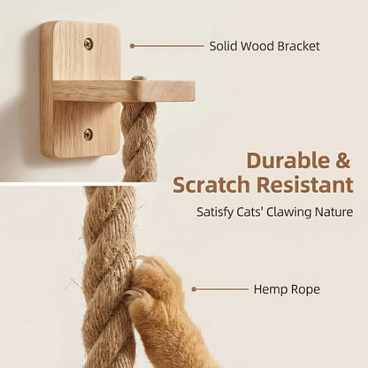 Minimalist wall-mounted cat climbing rope by Furvio Shop, featuring a natural rope and sleek mounting hardware for cats to climb and play.