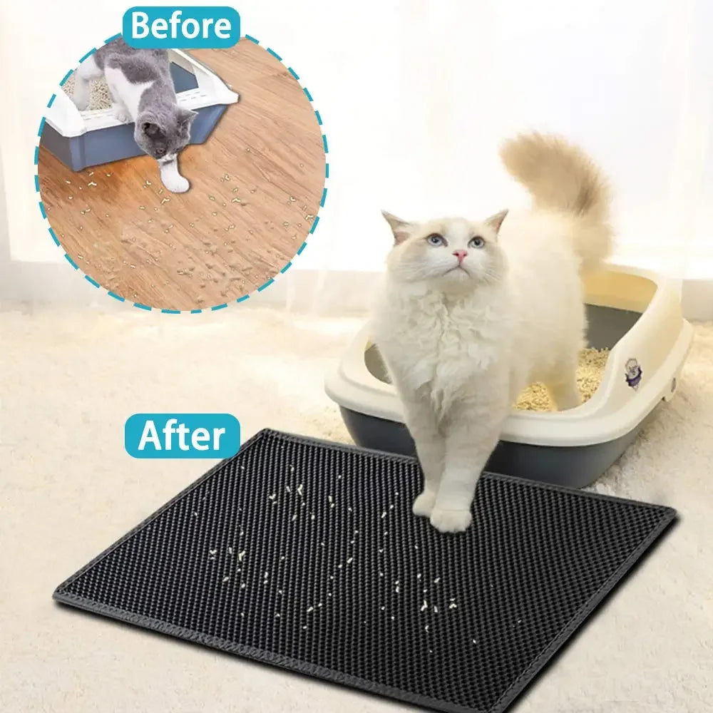 Furvio Shop cat litter mat with double-layer waterproof design, non-slip surface, washable pet litter box pad for clean, dry floors