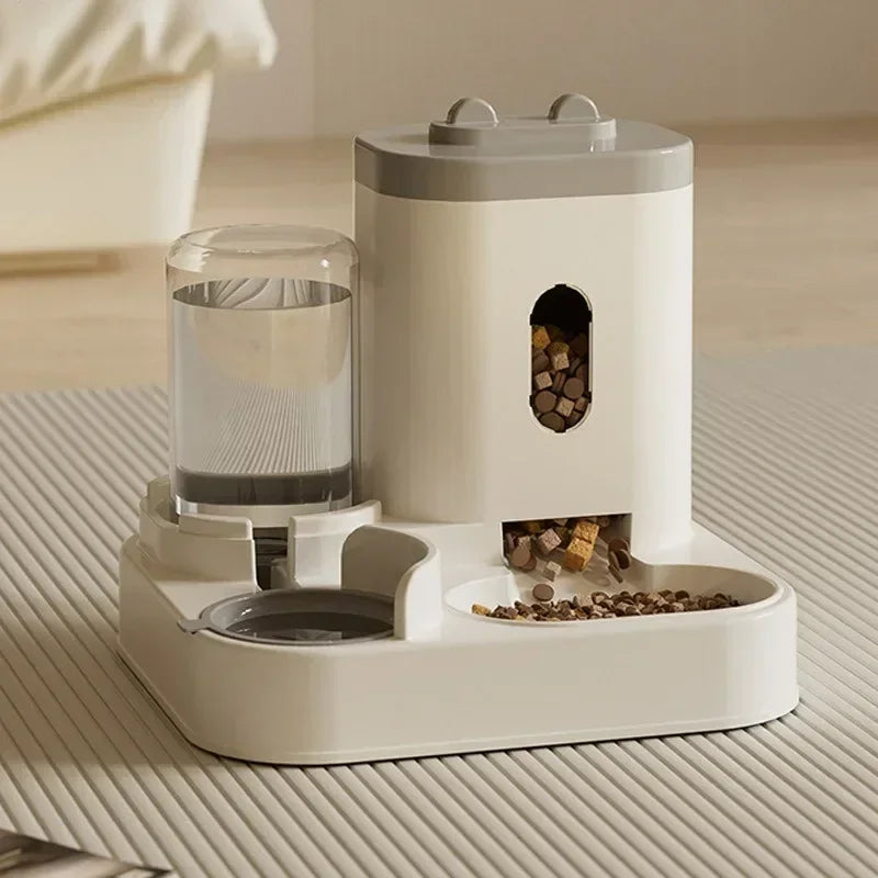 Furvio Shop 2-in-1 automatic pet feeder and water dispenser with stainless steel bowls for easy pet feeding and hydration.