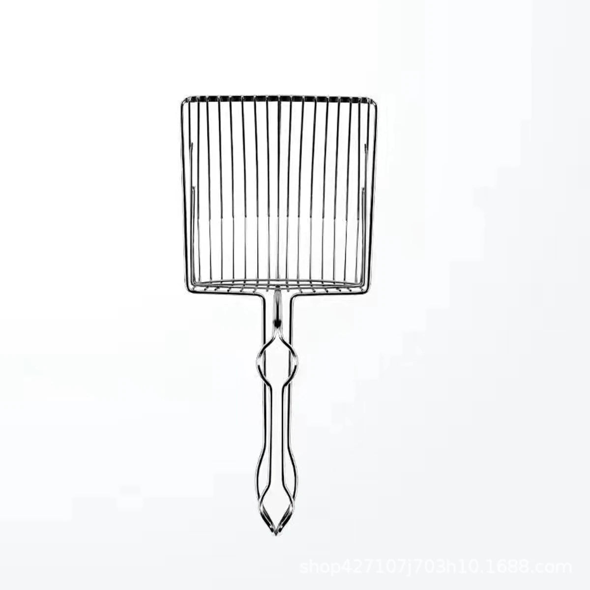Heavy-duty stainless steel cat litter scoop from Furvio Shop with a sturdy handle and wide scoop for easy litter cleaning.