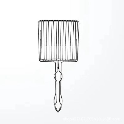 Heavy-duty stainless steel cat litter scoop from Furvio Shop with a sturdy handle and wide scoop for easy litter cleaning.