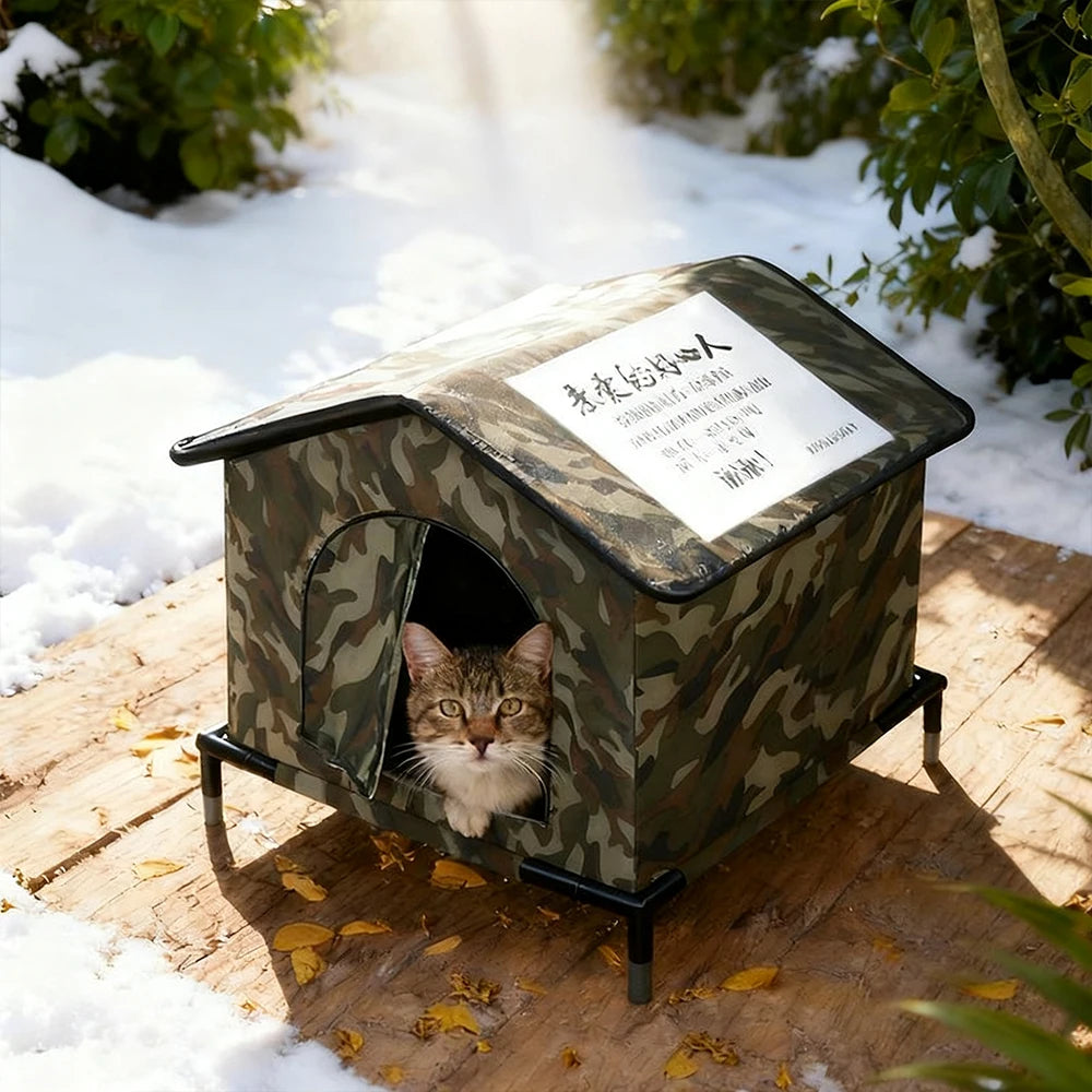 Waterproof outdoor cat house and shelter by Furvio Shop, showing a cozy, weather-resistant outdoor enclosure for cats.